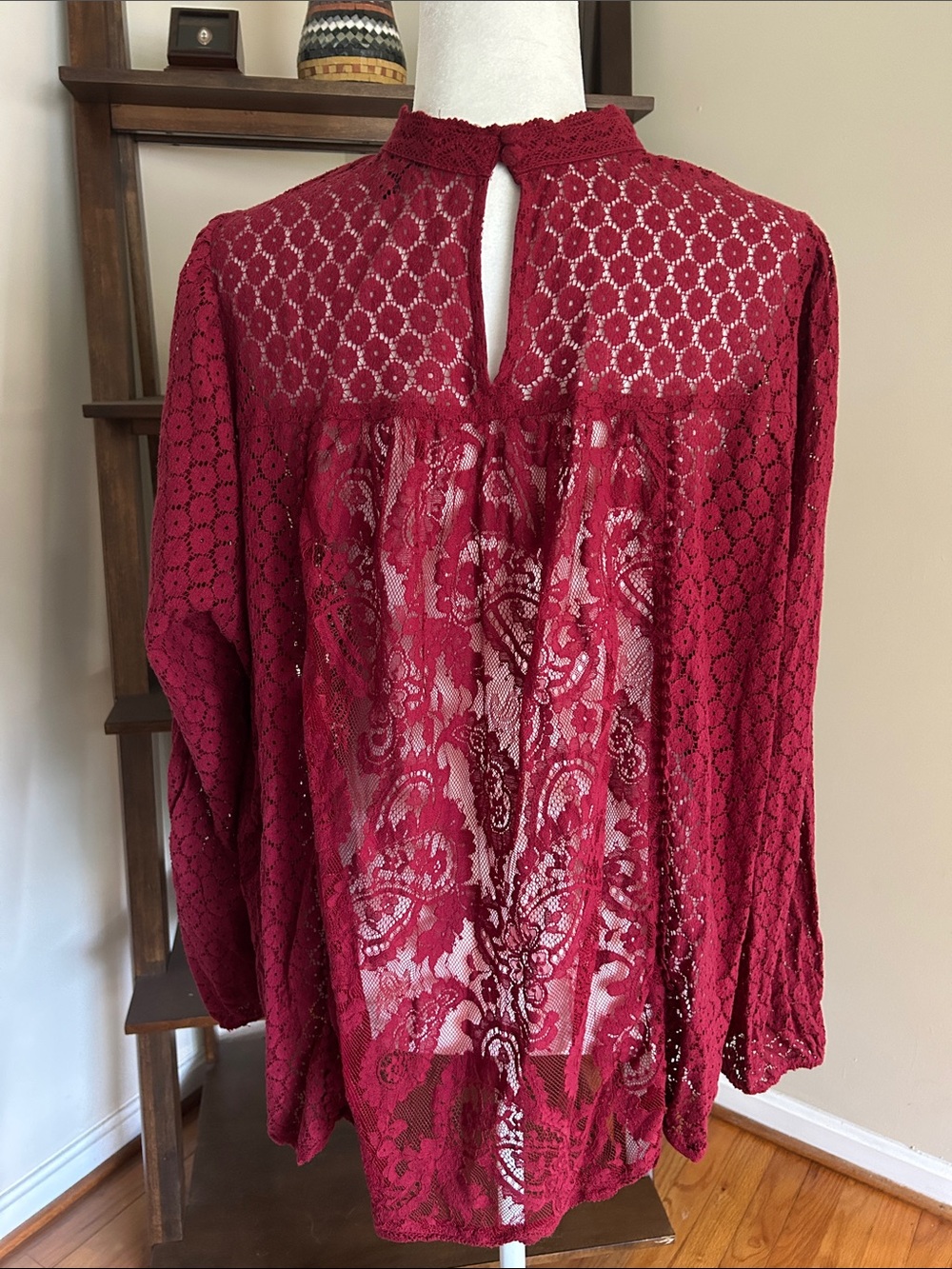 torrid Rhubarb Red Lace Mock-Neck Blouse - Picture 3 of 5